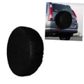 Black spare tire cover with textured fabric, rounded shape
