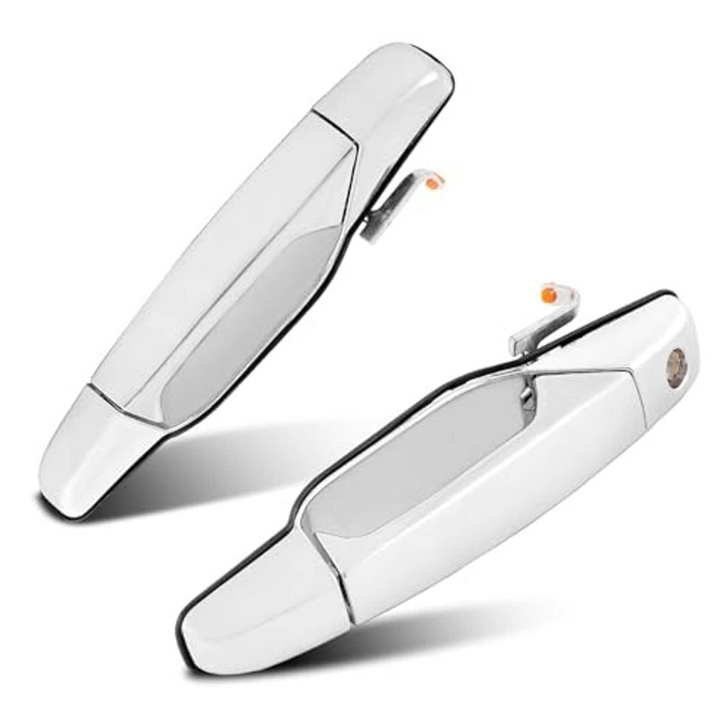 Front exterior door handle pair in white with chrome accents, left and right, angled