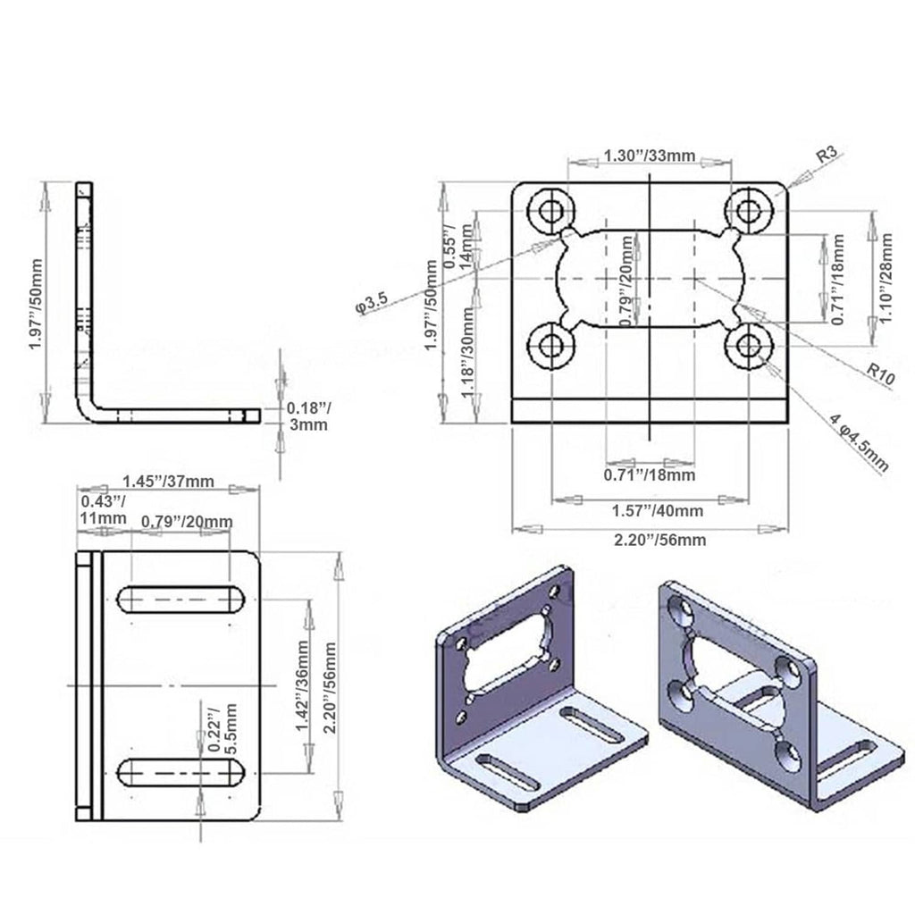 Mounting bracket layout drawing with hole positions and dimensions
