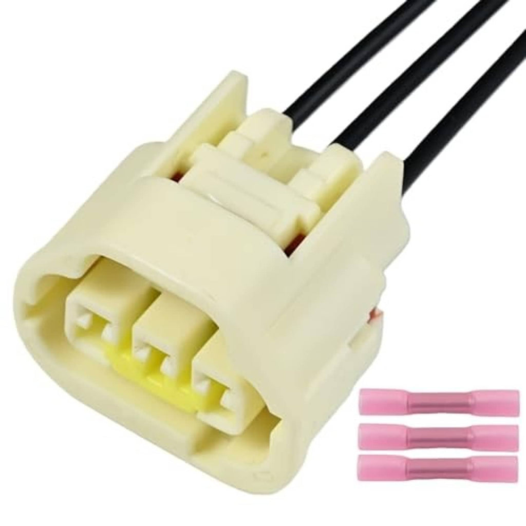 TPS throttle position sensor connector pigtail, cream plug housing with black wire leads