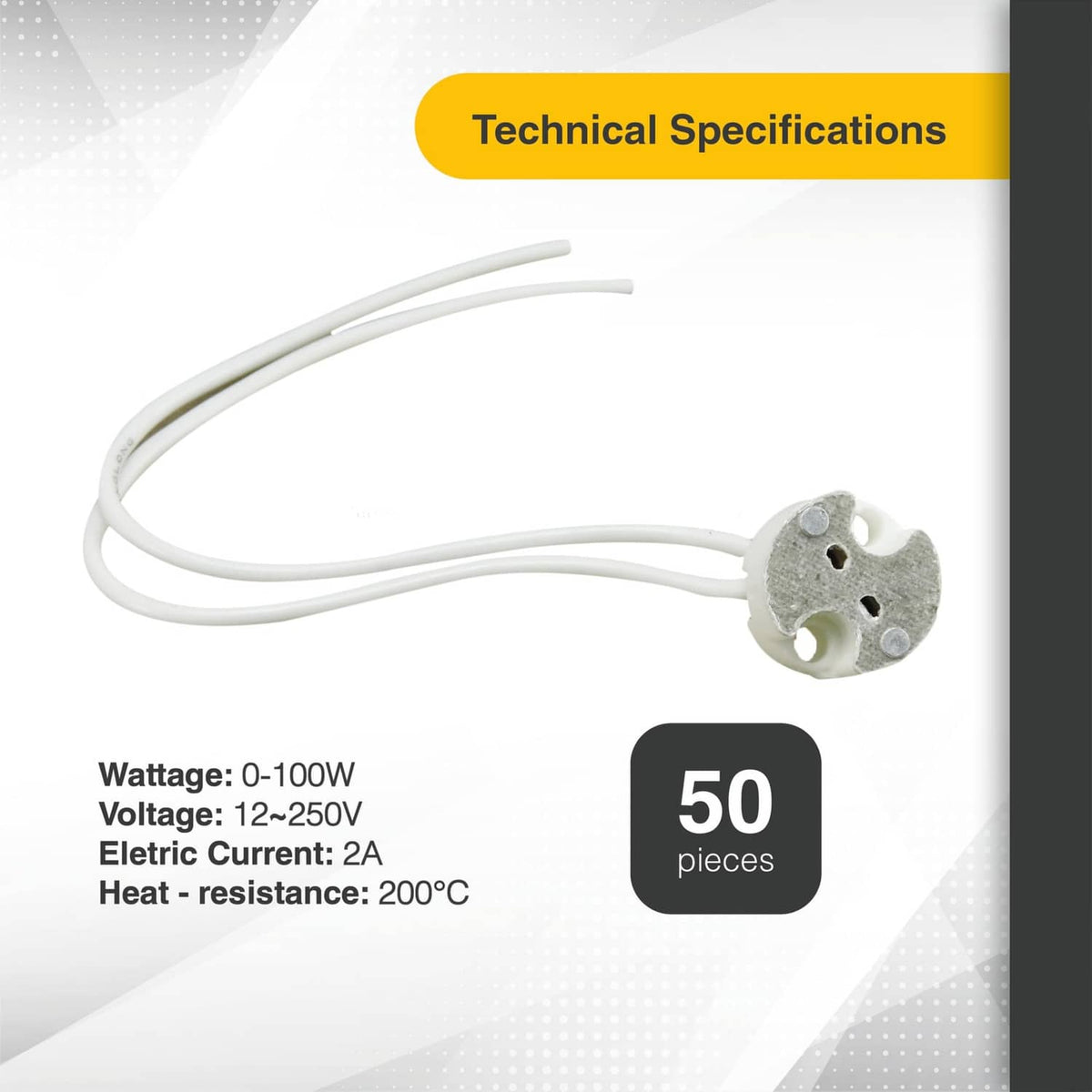 Mini bi-pin socket adapter with long white wire leads and exposed two-pin contacts