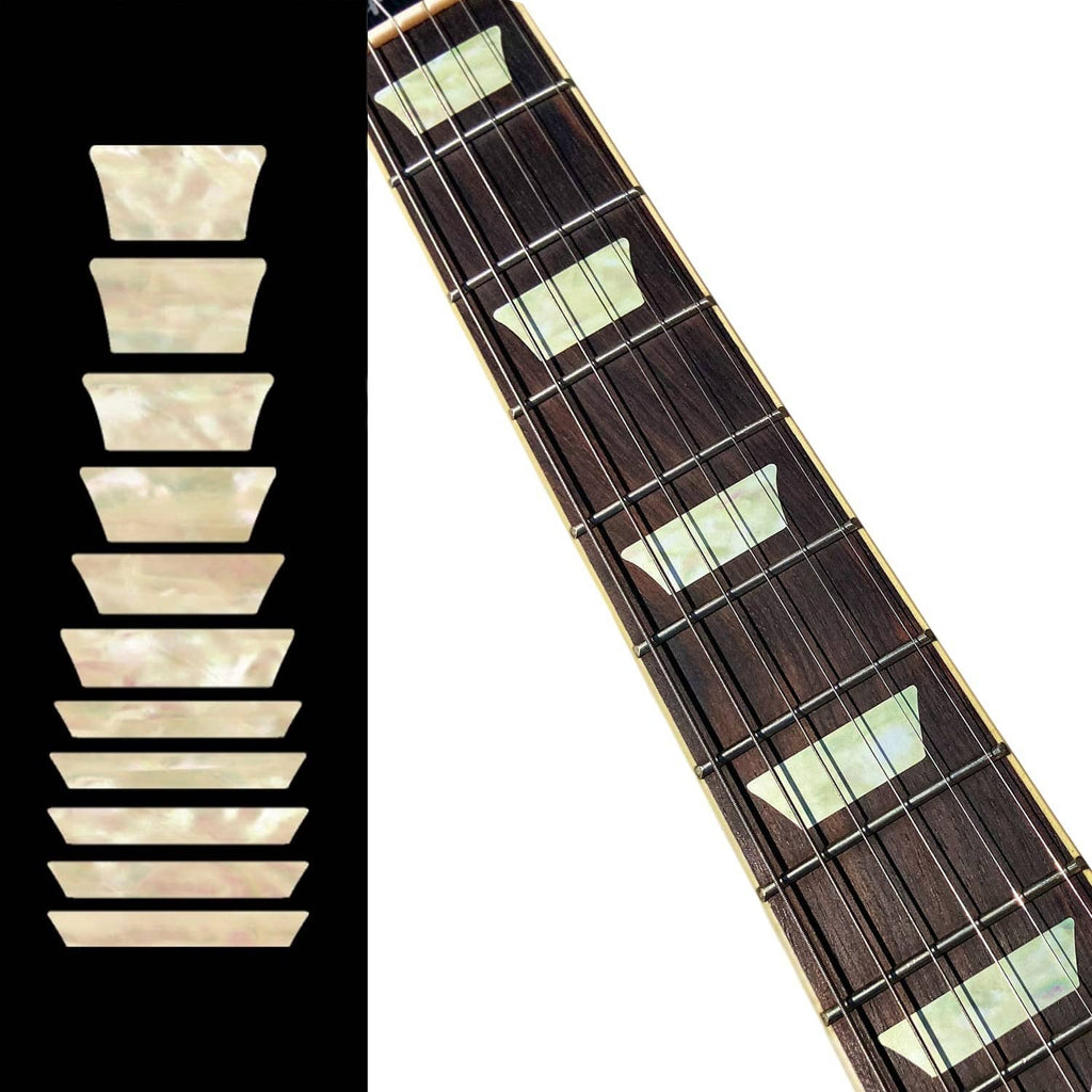 Guitar fretboard inlay sticker set with pale rectangular markers, 6 pieces