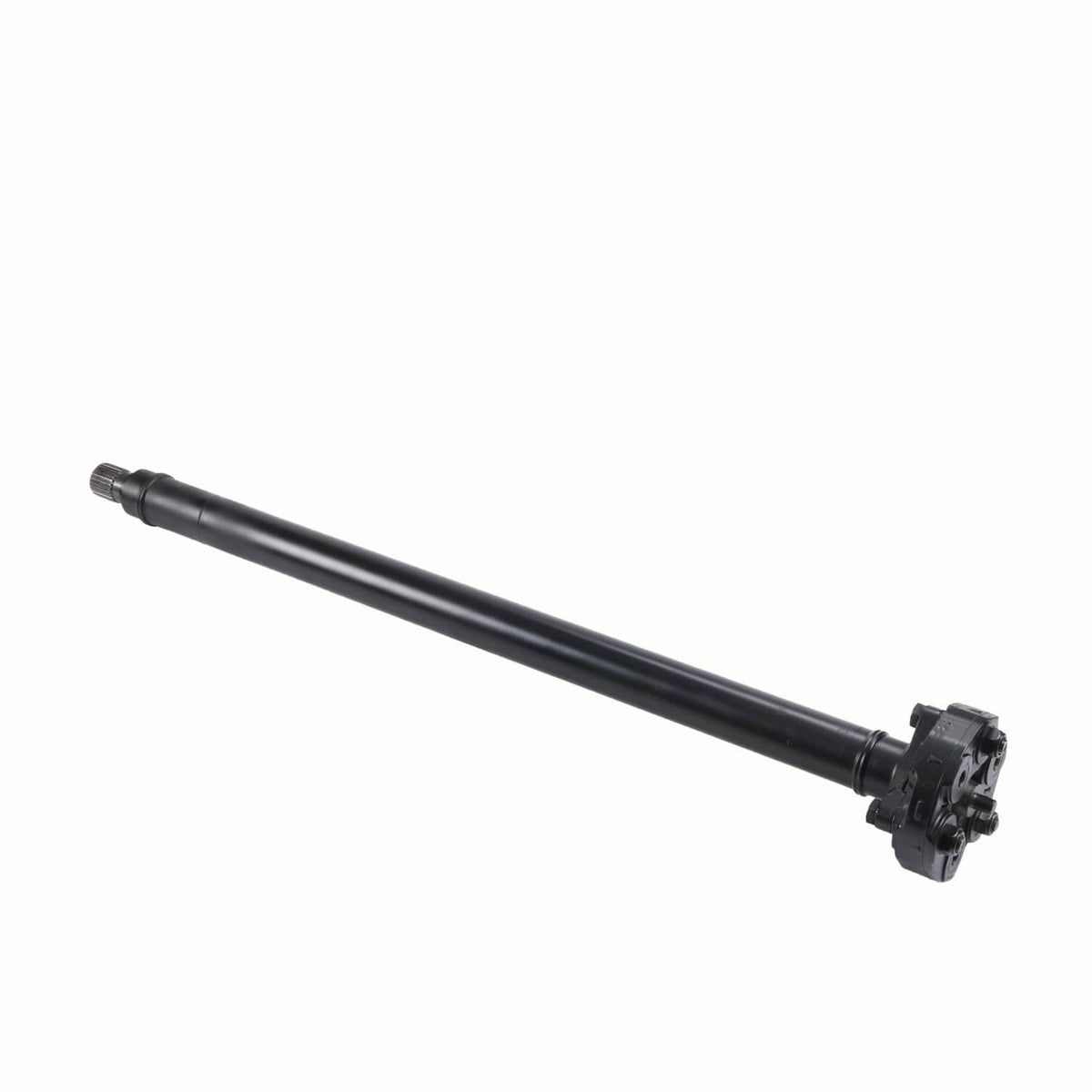 Front drive shaft with splined stub and U-joint yoke, black metal