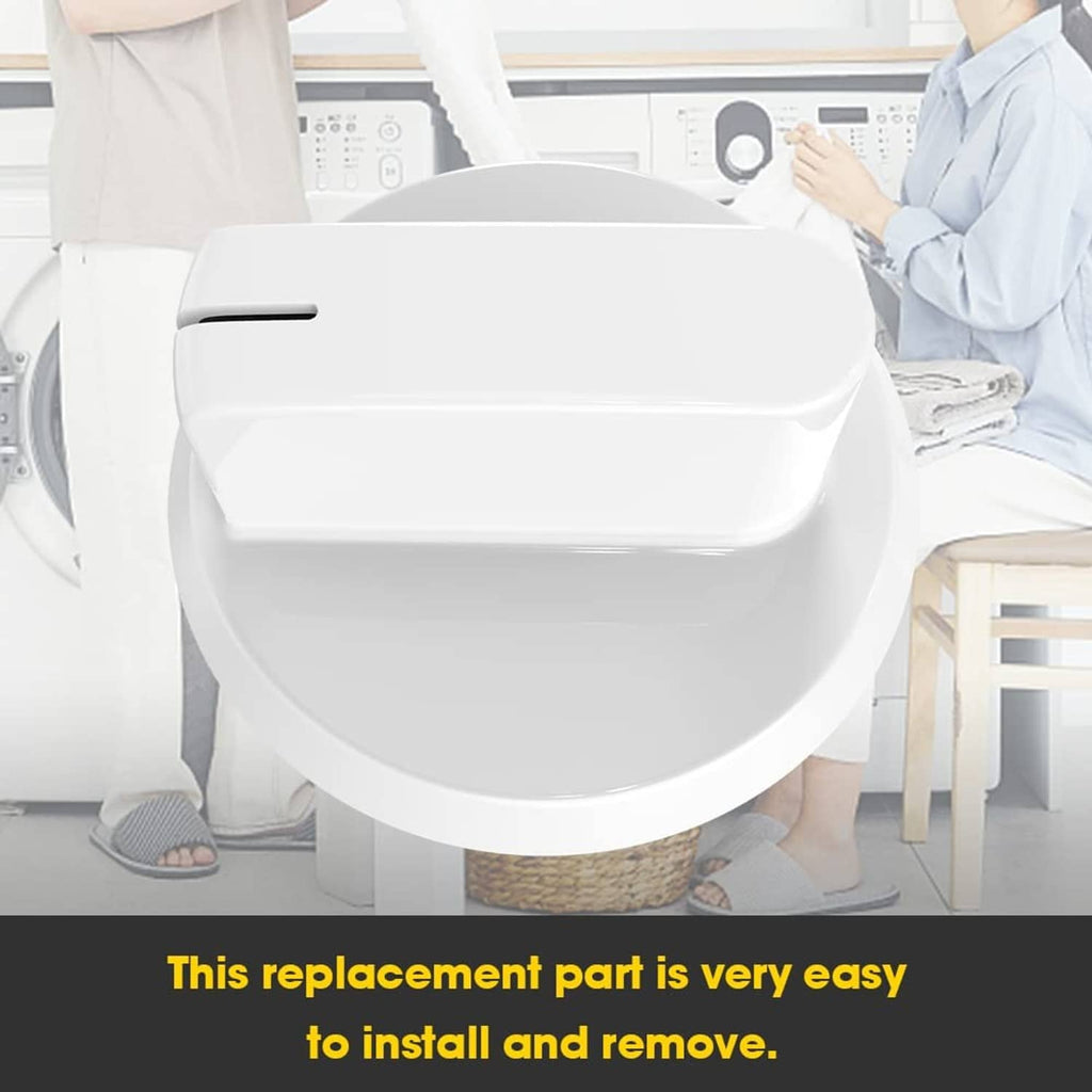 White dryer timer control knob assembly with handle and circular mounting base