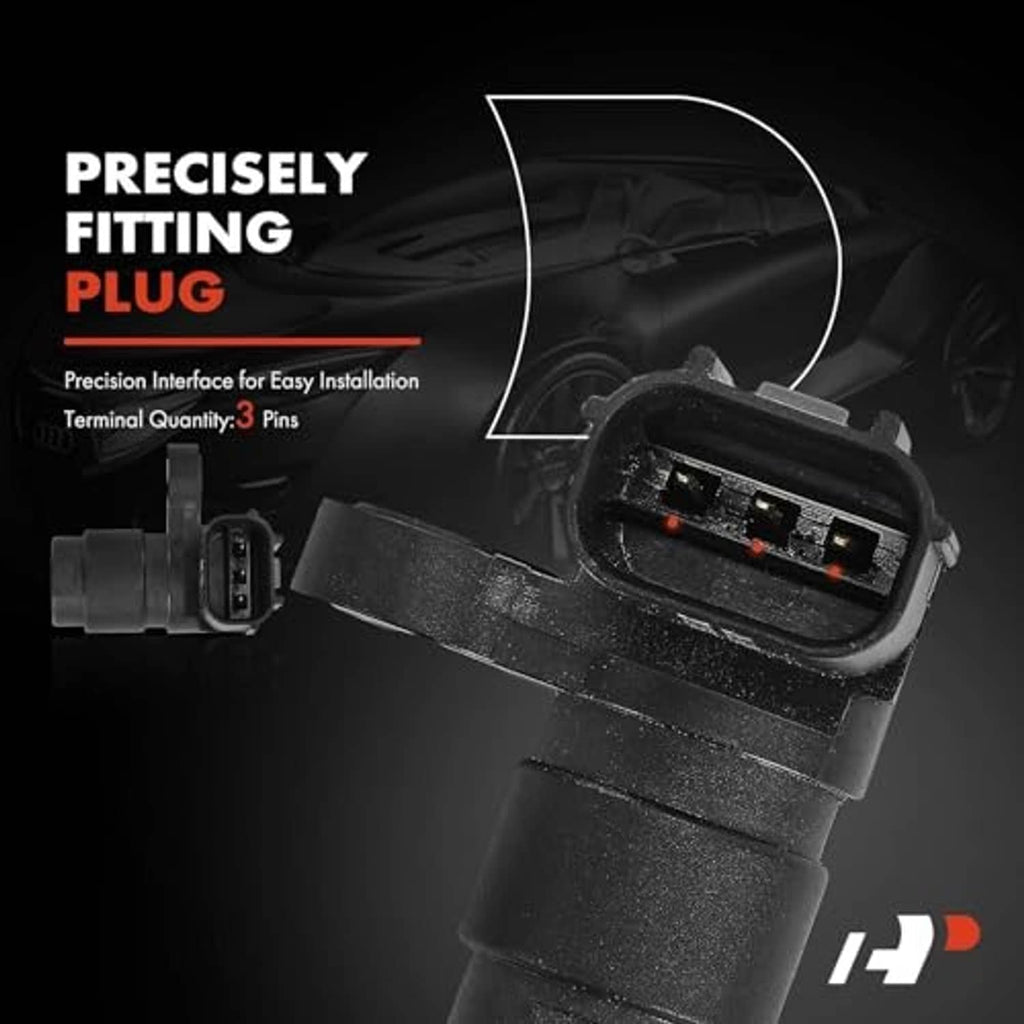 Camshaft position sensor plug with visible terminals, black connector housing