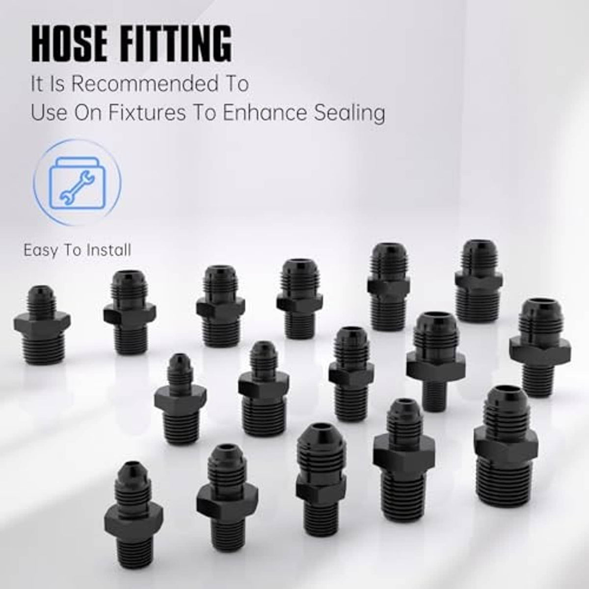 Black threaded male fitting adapter set, including 3/8 NPT straight style