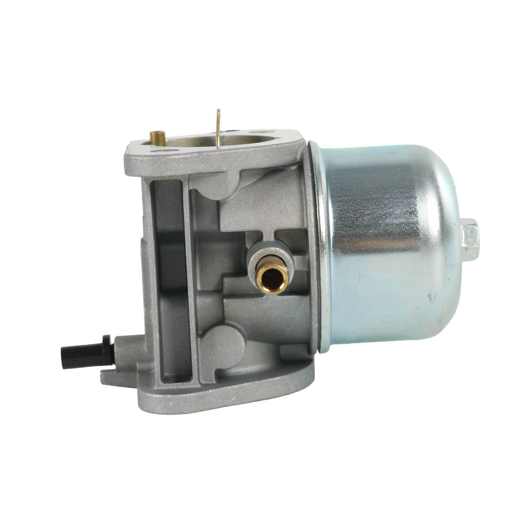 Carburetor with fuel canister and intake port, featuring mounting bracket and brass fitting