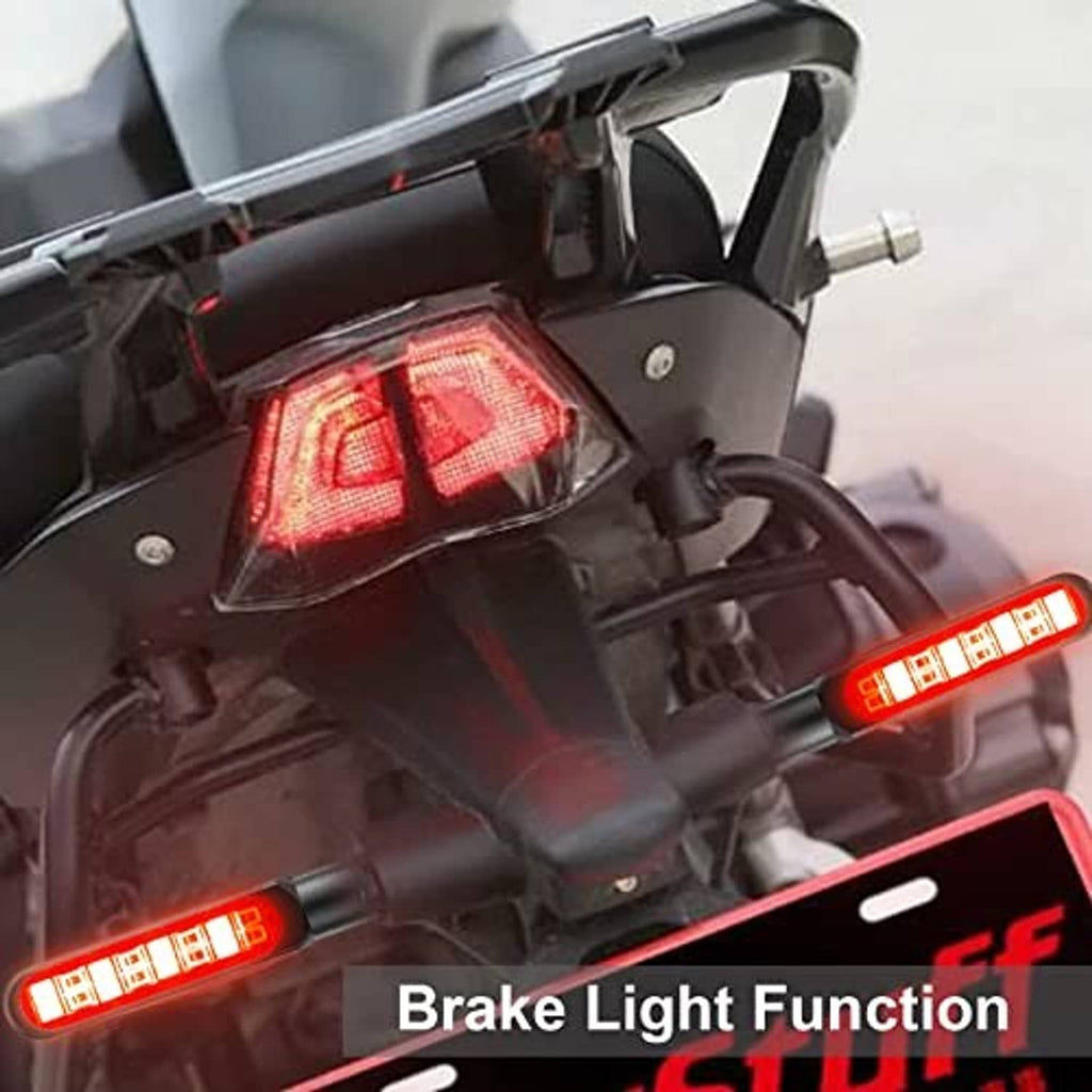 Motorcycle LED signal lights with red brake and running glow on the rear