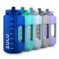ZULU Goals half-gallon water bottle, royal blue plastic with flip-top spout