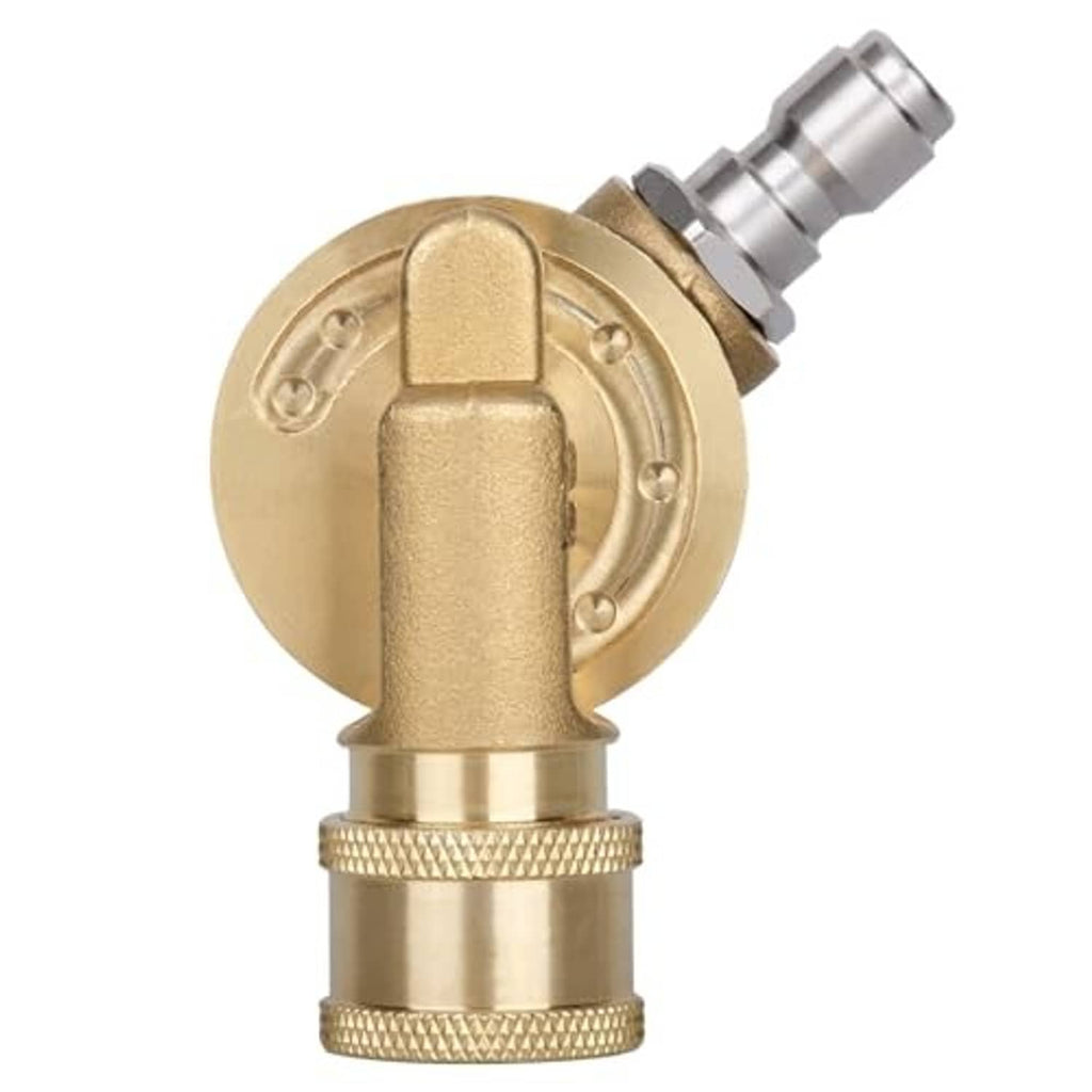 Brass pivoting pressure washer coupler attachment, front view of quick-connect fitting