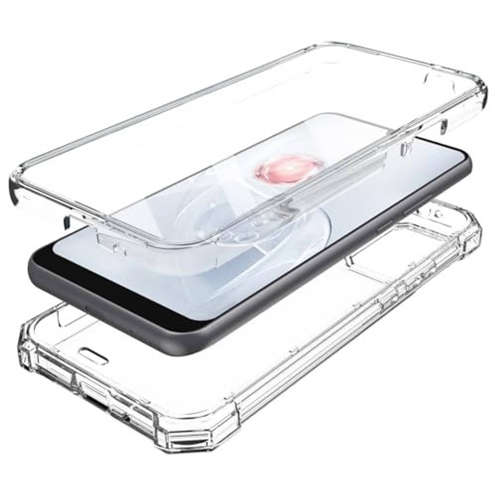 Clear front-and-back phone case with raised edges around the display