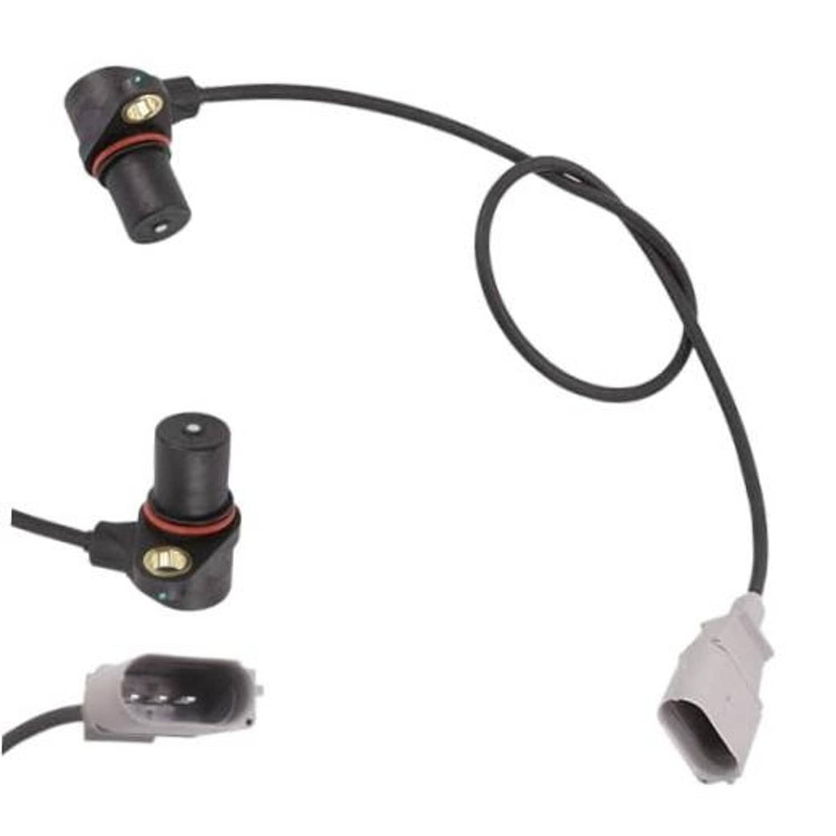 Crankshaft position sensor with black wiring and gray electrical connector