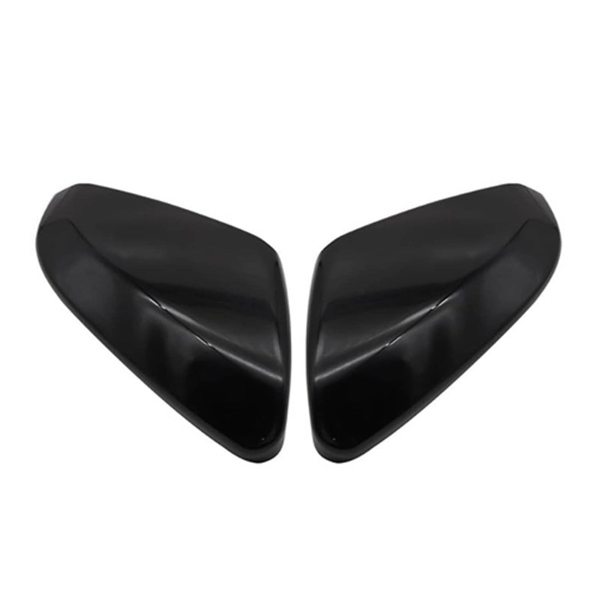 Set of two glossy black mirror cap covers with pointed teardrop design