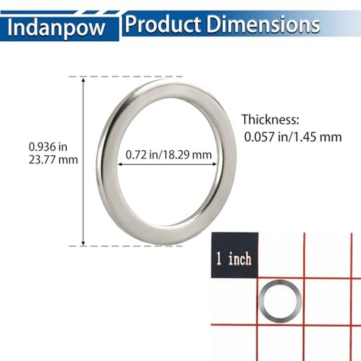 Single metal drain plug crush washer gasket with center hole, silver, measured thickness