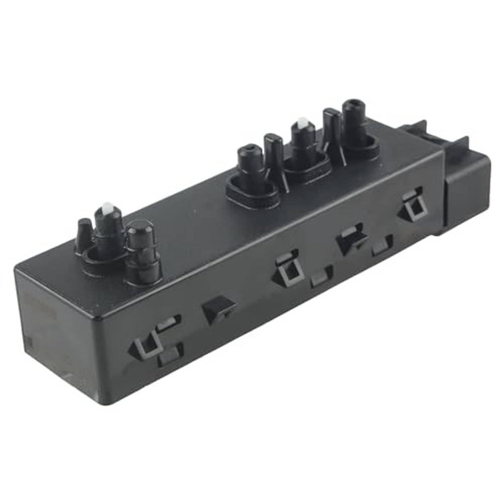 Power seat adjustment switch with button caps and side electrical ports, dark gray plastic