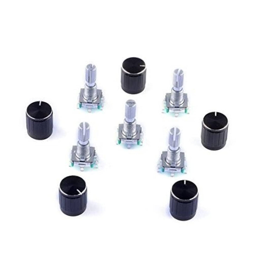 Rotary encoder code switch potentiometer modules with black push knobs (set of 5).