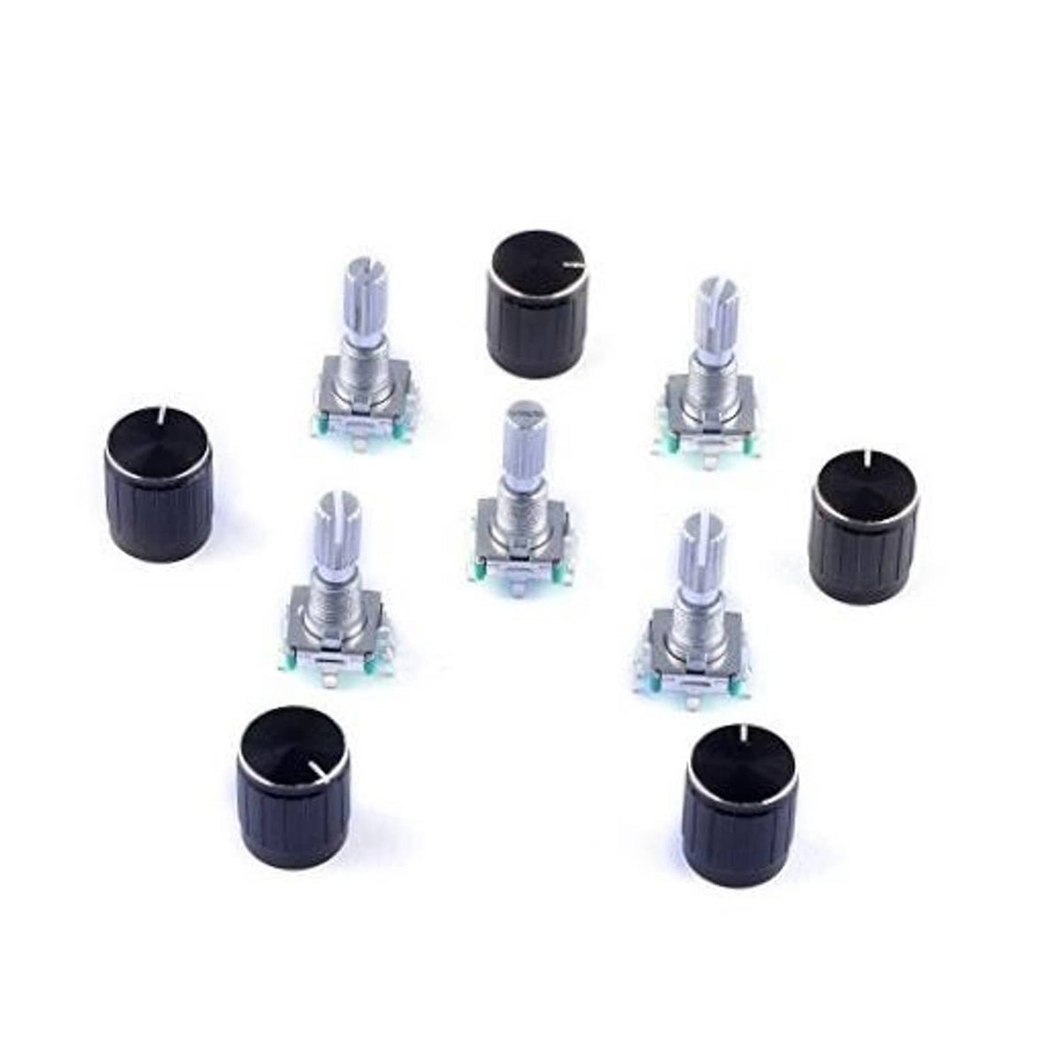 Rotary encoder code switch potentiometer modules with black push knobs (set of 5).
