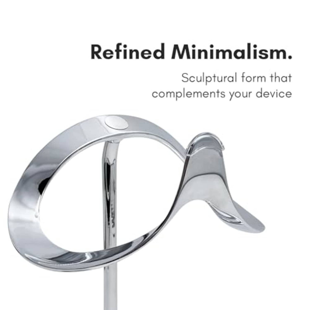 Silver chrome-finish stand with sculpted circular support arm