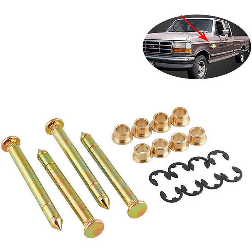 Replacement door hinge pins kit: four gold pins, brass bushings, and black clips