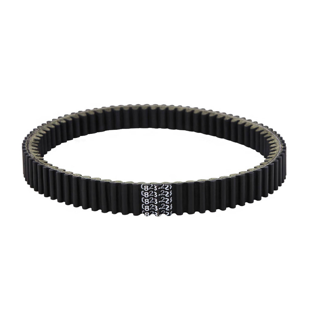ATV drive belt, black ribbed loop with small printed number markings