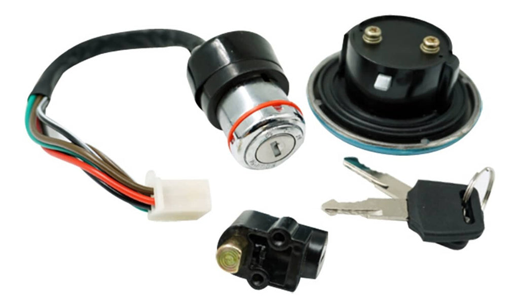 Motorcycle ignition switch set with teal cap, wiring harness, cylinder lock, and keys