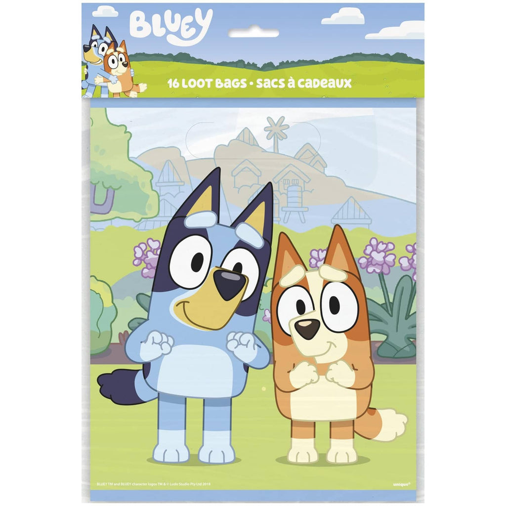 Bluey loot bag with Bluey and friends character artwork, hanging handle