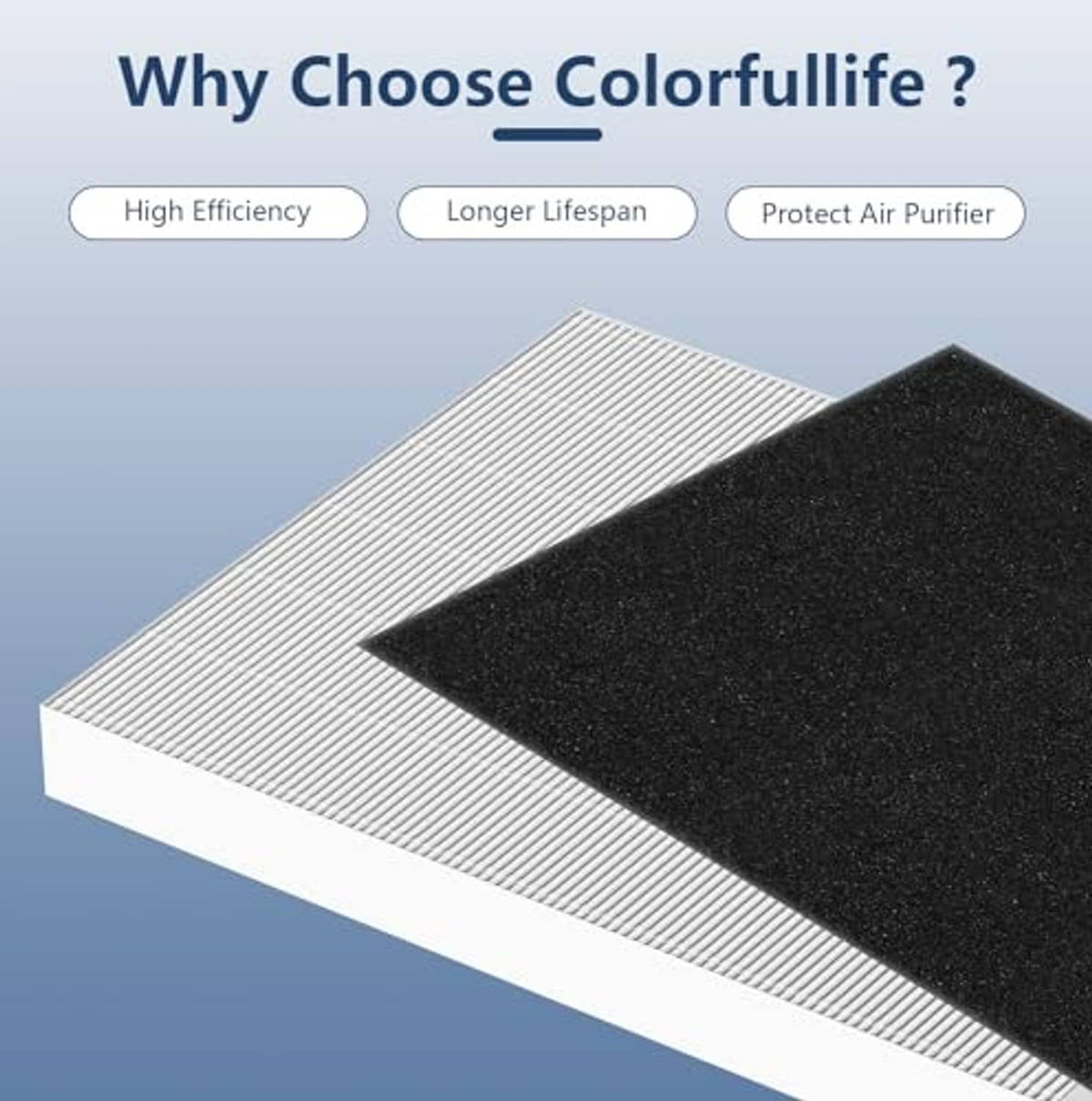 White pleated filter panel with a black carbon filter insert for air purification