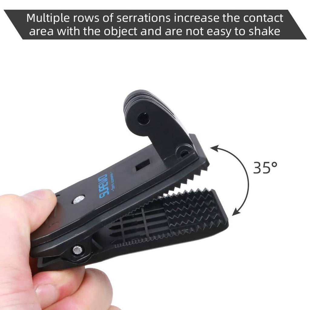 Adjustable serrated grip clamp plate with screw knob for action camera mounting