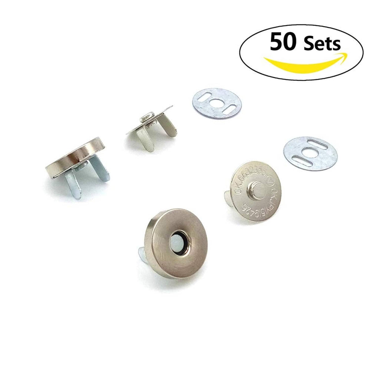 50 sets magnetic purse snap clasps, flat back plates and round front buttons