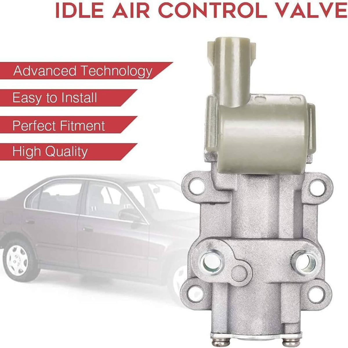 Idle air control valve unit with metal housing, beige top connector, and two side bolts