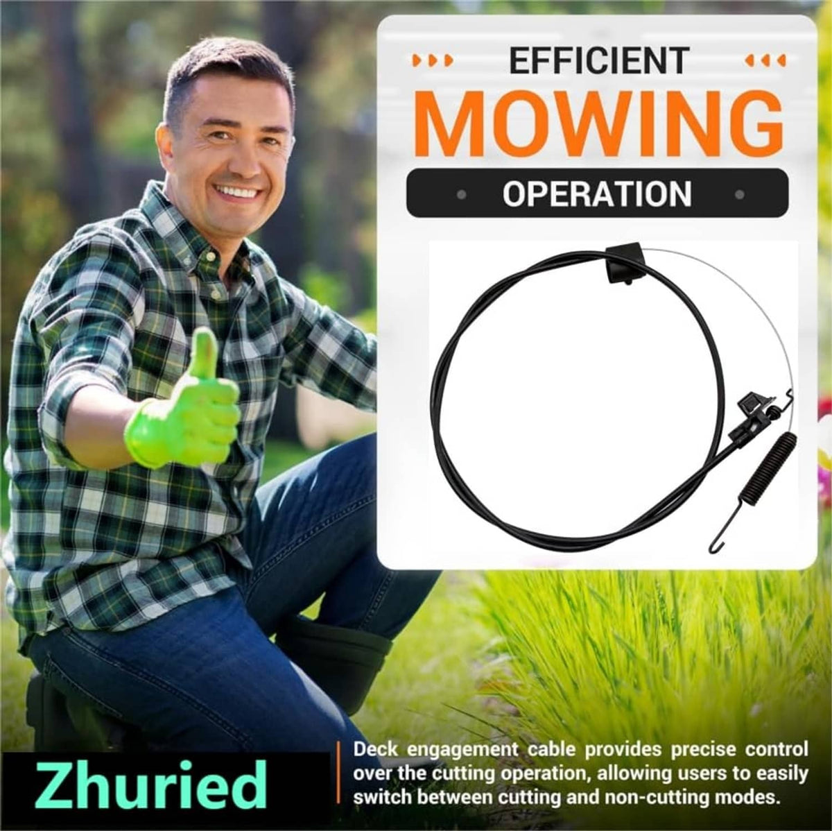 Black deck engagement drive cable with spring and connector ends