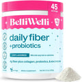 Unflavored daily fiber + probiotics supplement powder tub, 45 servings, 1 lb net weight.