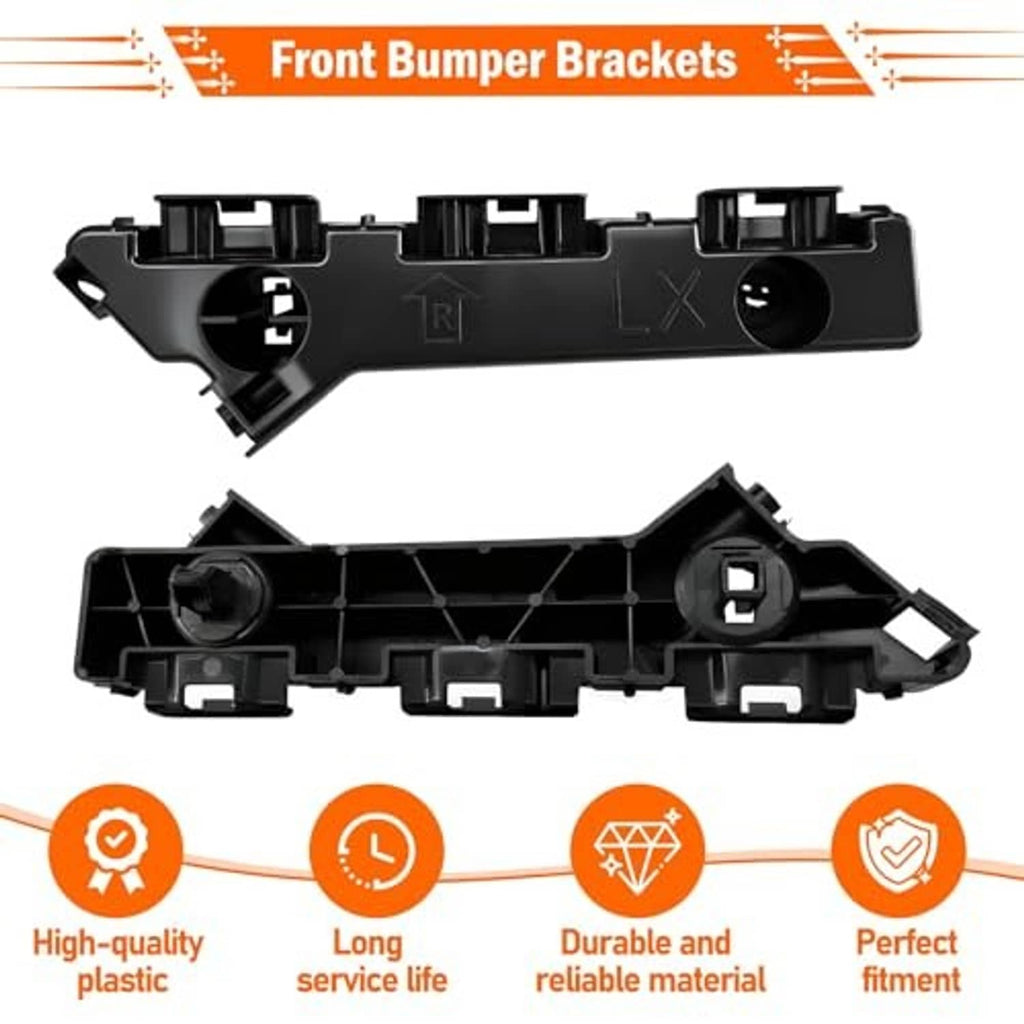 Front bumper brackets pair, black plastic with mounting clips and round openings