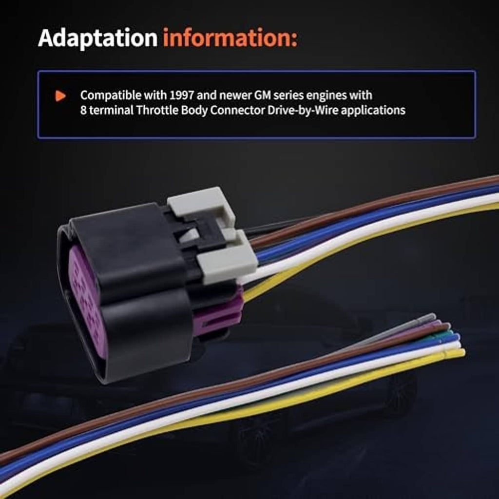 Throttle body connector pigtail with black connector plug and multicolor wire bundle