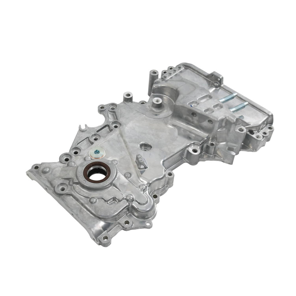 Timing cover oil pump housing, silver metal with round seal bore and multiple bolt holes