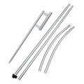 Windless flag pole kit parts: silver pole tubes with curved adapters and base spike