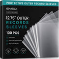 EVEO 12.75 inch outer vinyl record sleeves, clear plastic, 100-count pack.