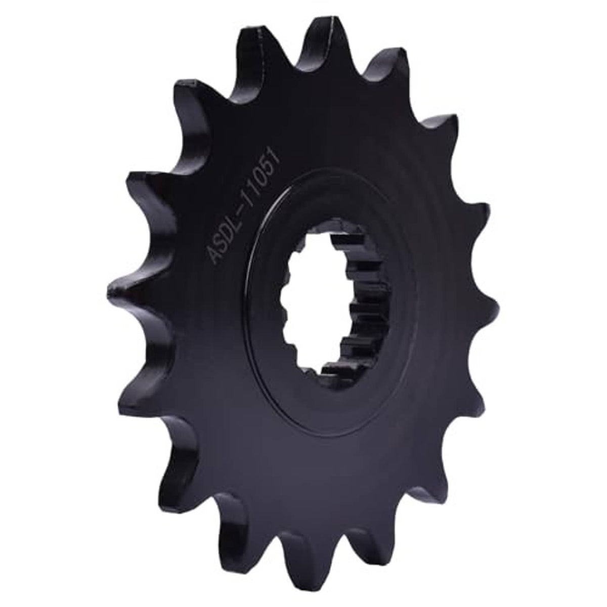 Black 520 front drive sprocket, rear view showing sprocket teeth and spline hub
