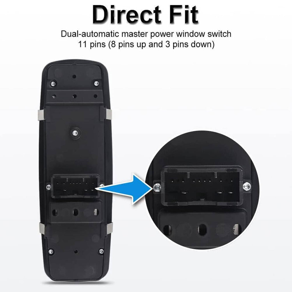 Black master window switch front panel with connector and mounting points