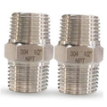 304 stainless steel 1/2 in NPT male hex nipple pipe fitting, two-pack