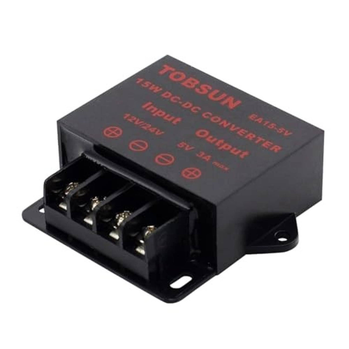 TOBSUN 15W DC-DC converter with open screw terminal block and side mounting bracket