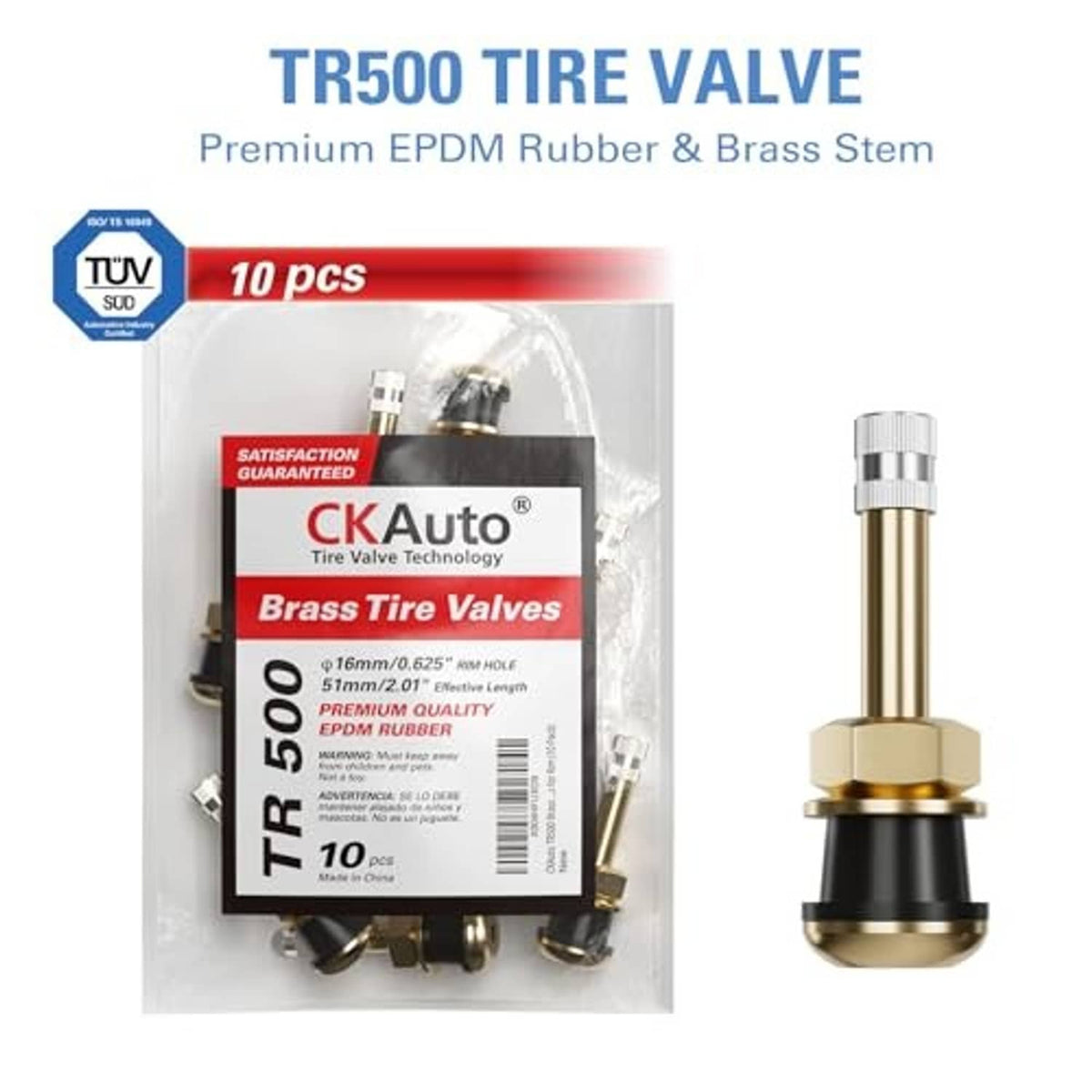 Tire valve stem set in retail box, EPDM rubber and brass clamp-in stem