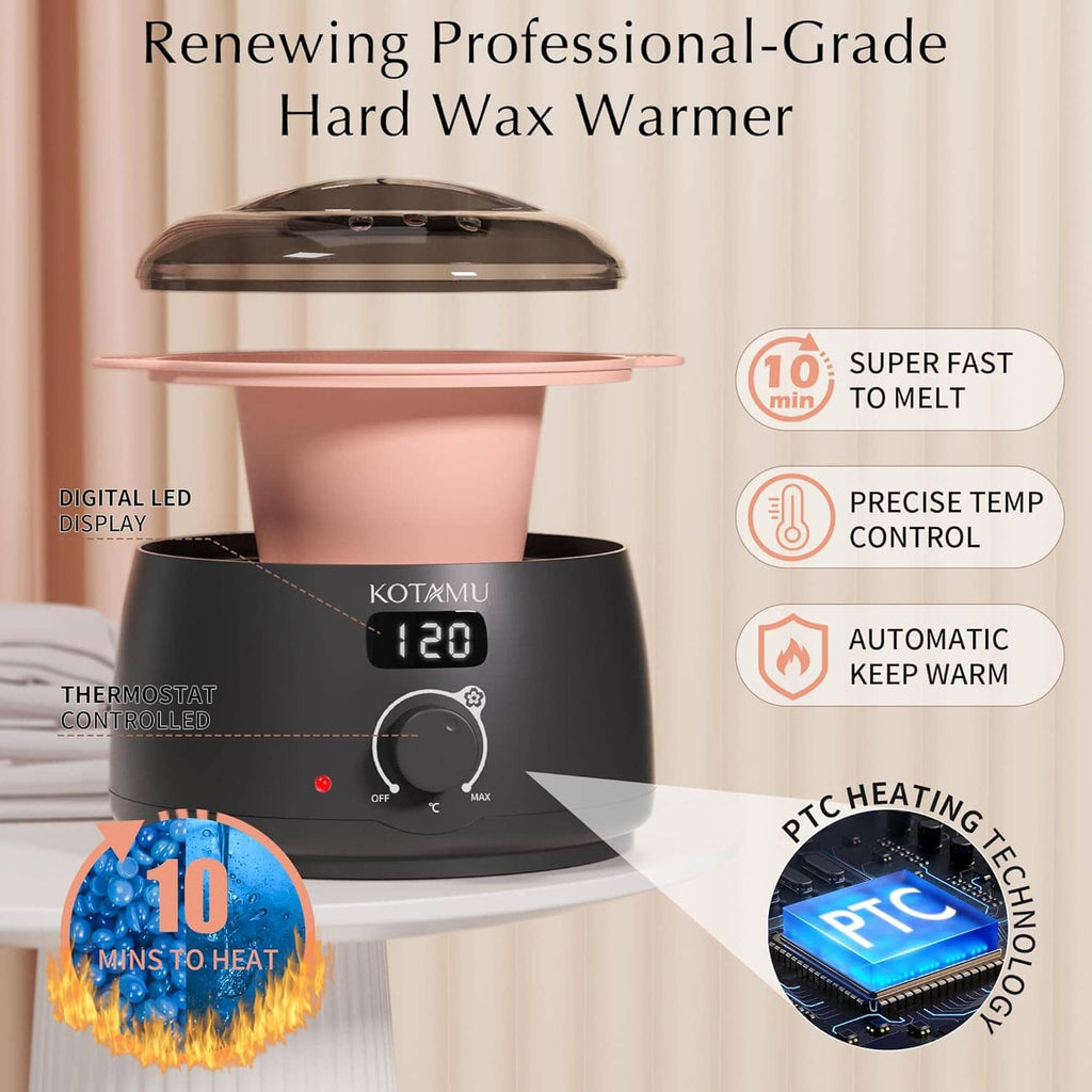 Digital hard wax warmer with lid, thermostat dial, and LED temperature display