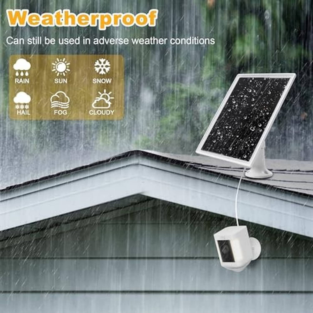 Weatherproof white solar panel charger with wall mount and power cable