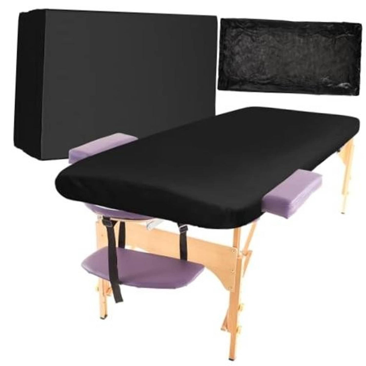 Black fitted disposable massage table sheet, with elastic corner fit