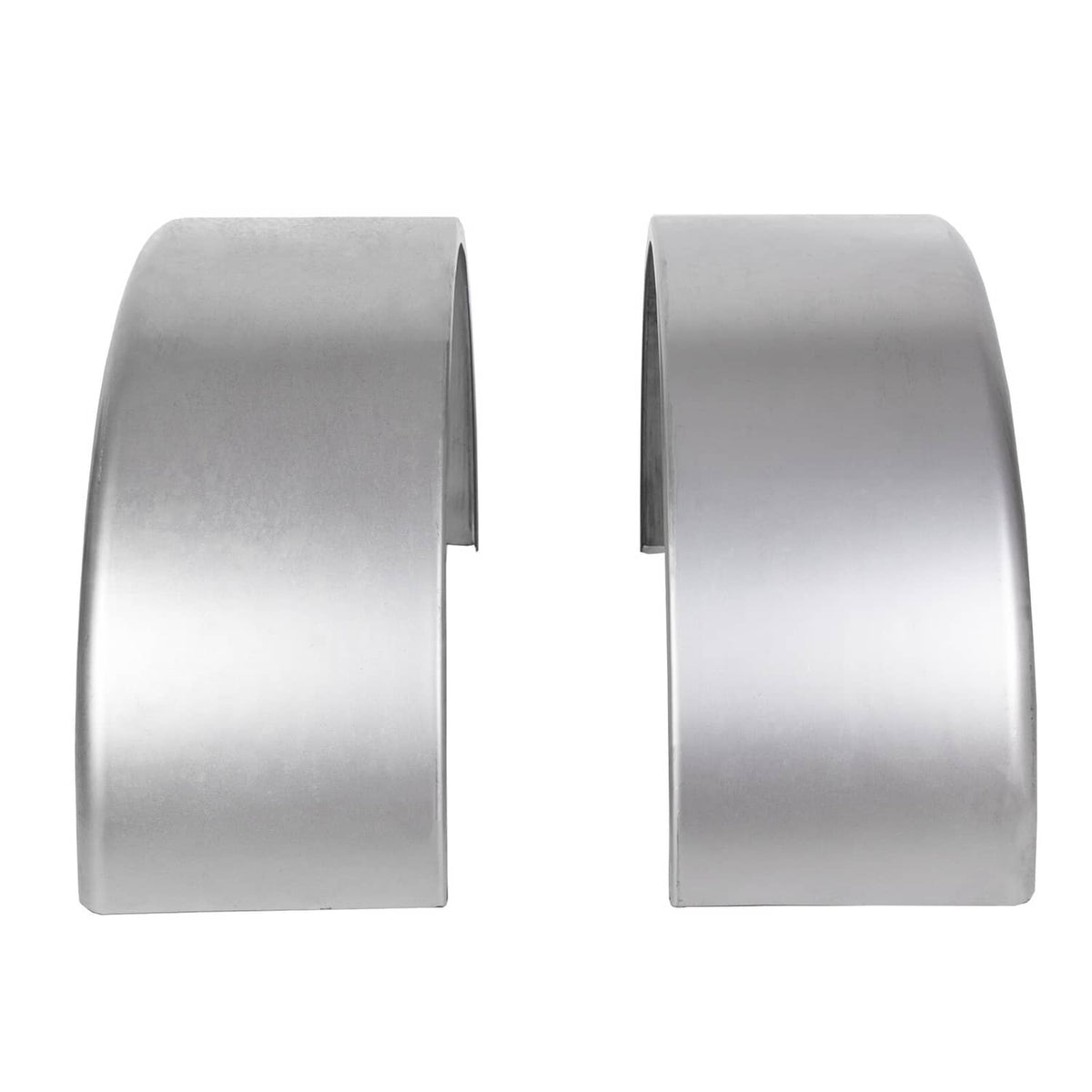 Steel round trailer fender halves with back plate tabs, silver galvanized finish