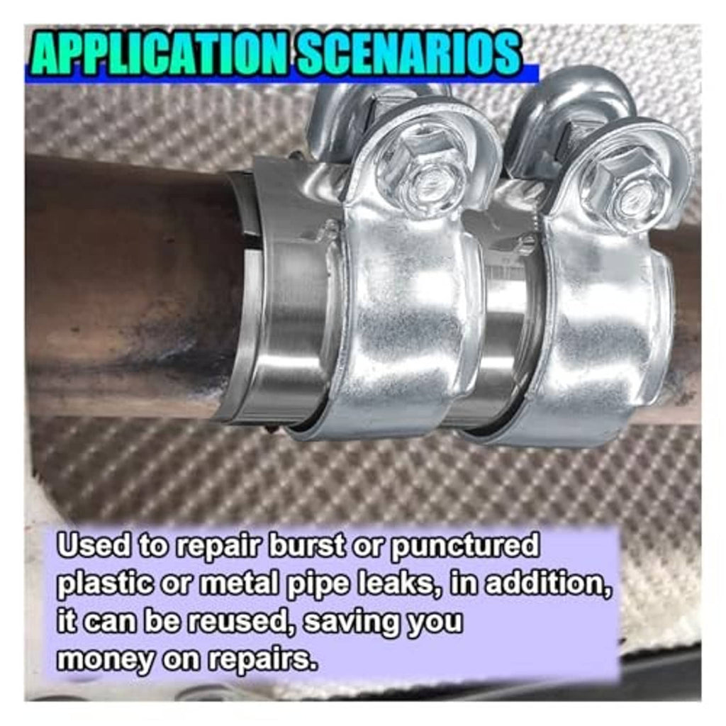 Stainless steel exhaust clamp on pipe with dual bands and bolt heads
