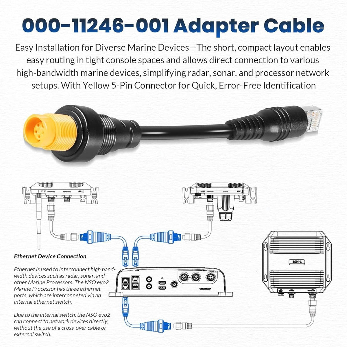 RJ45 to 5-pin Ethernet adapter cable with yellow 5-pin quick-connect style end