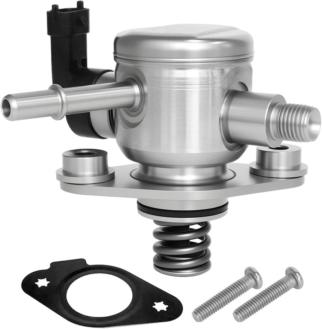 High-pressure fuel pump with metal housing, spring, and outlet/inlet ports