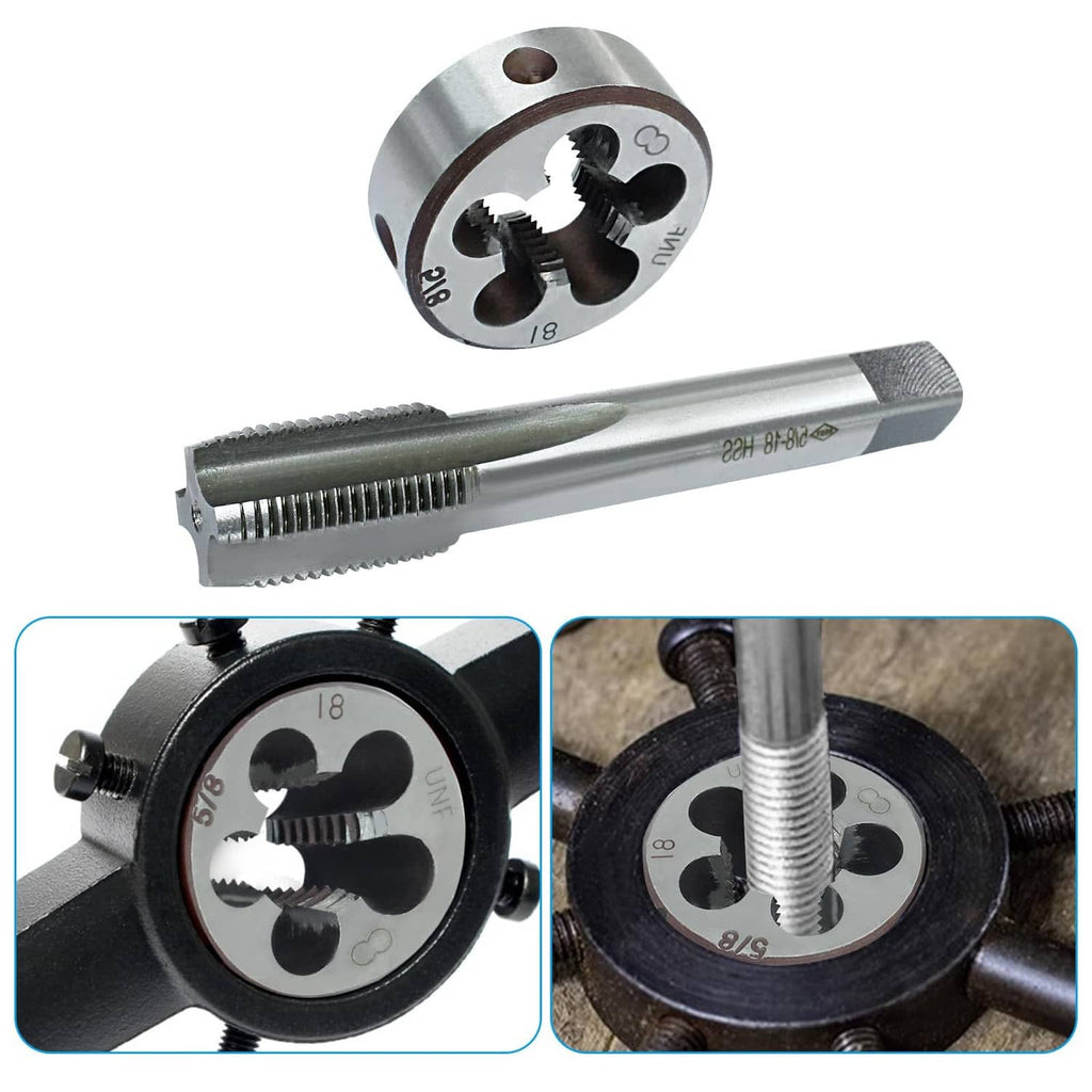 Tap and die set with die insert and threaded tap, 5/8-18 UNF